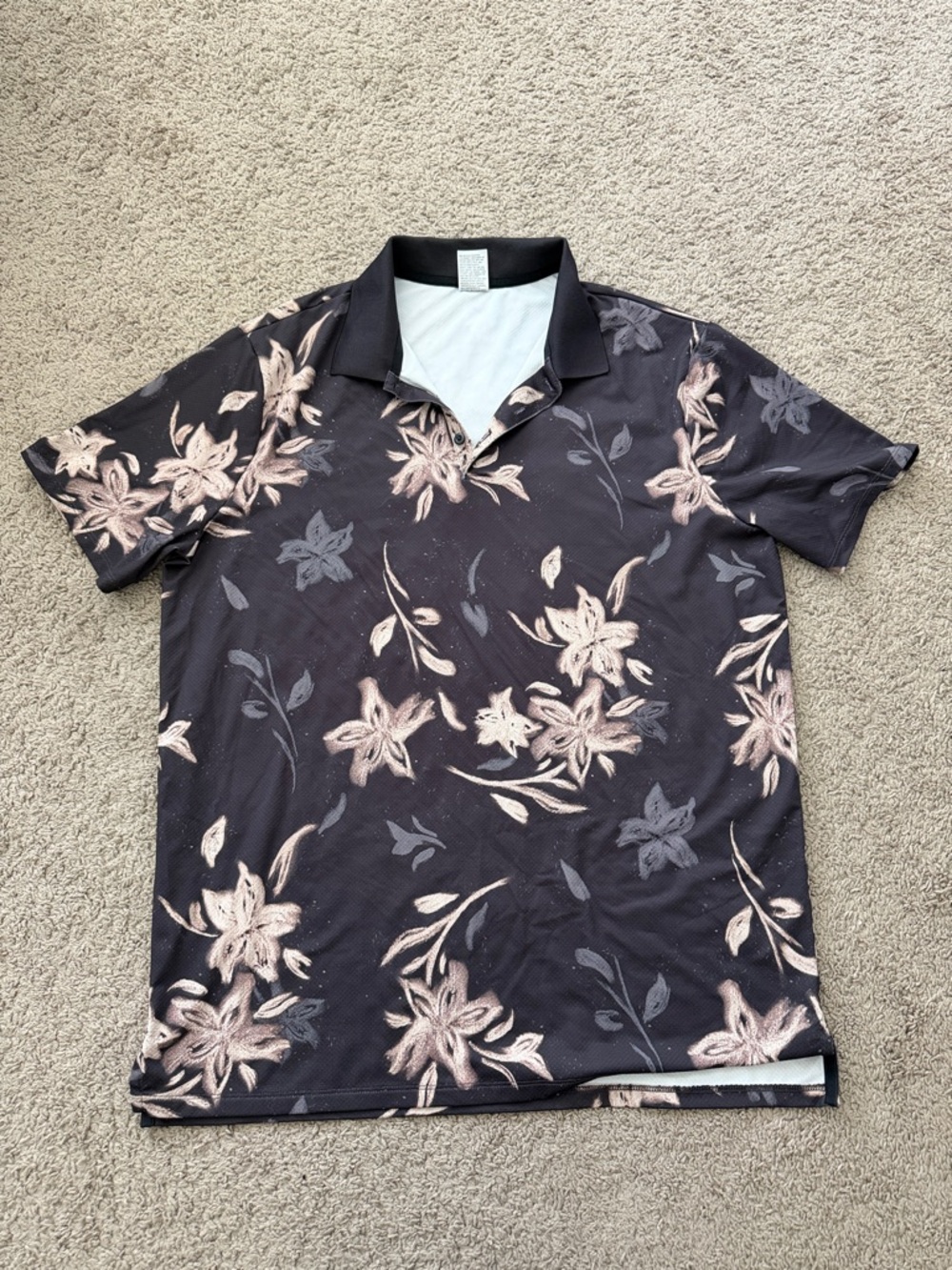 all in motion Black Polo with Cream Floral Print